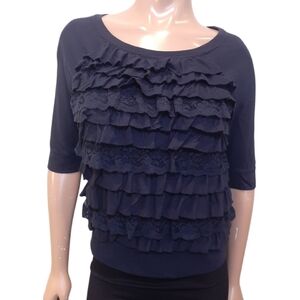 Vintage Hollister Tiered Ruffled Lace Sweater Cropped Sleeve Pullover Knit Top